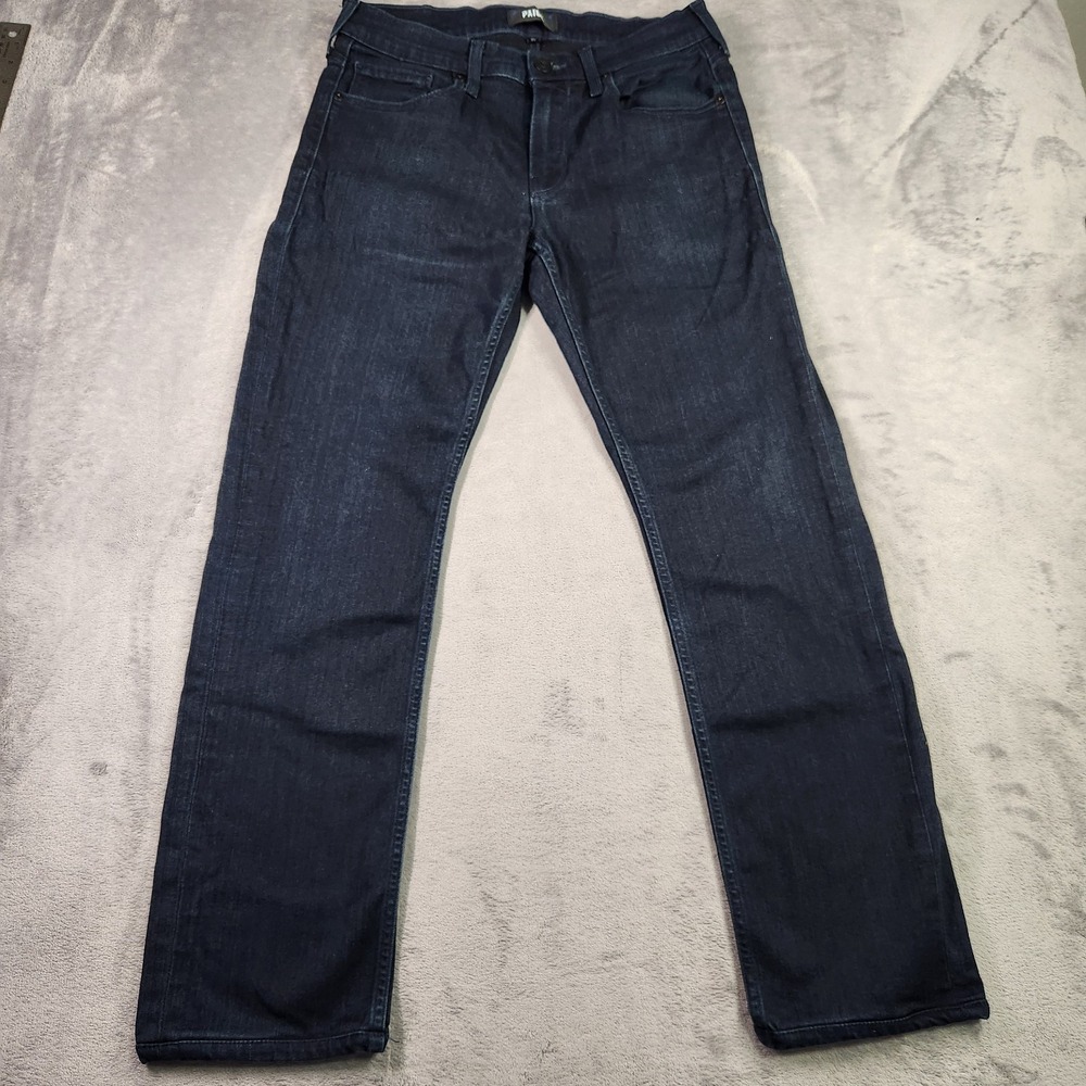 PAIGE Federal Slim Straight Jeans Mens 30 x 27 Dark Wash Denim Stretch Hemmed